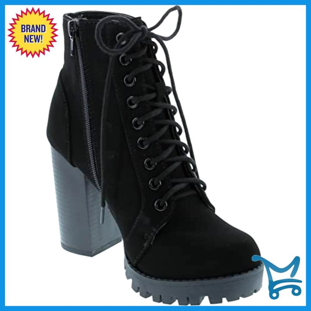 Lace Up Ankle Boots with Stacked Heel and Side Zipper - Picture 7 of 7